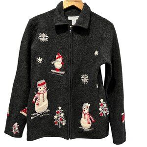 Coldwater Creek Snowman Zip Sweater Jacket, Wool, Charcoal, S